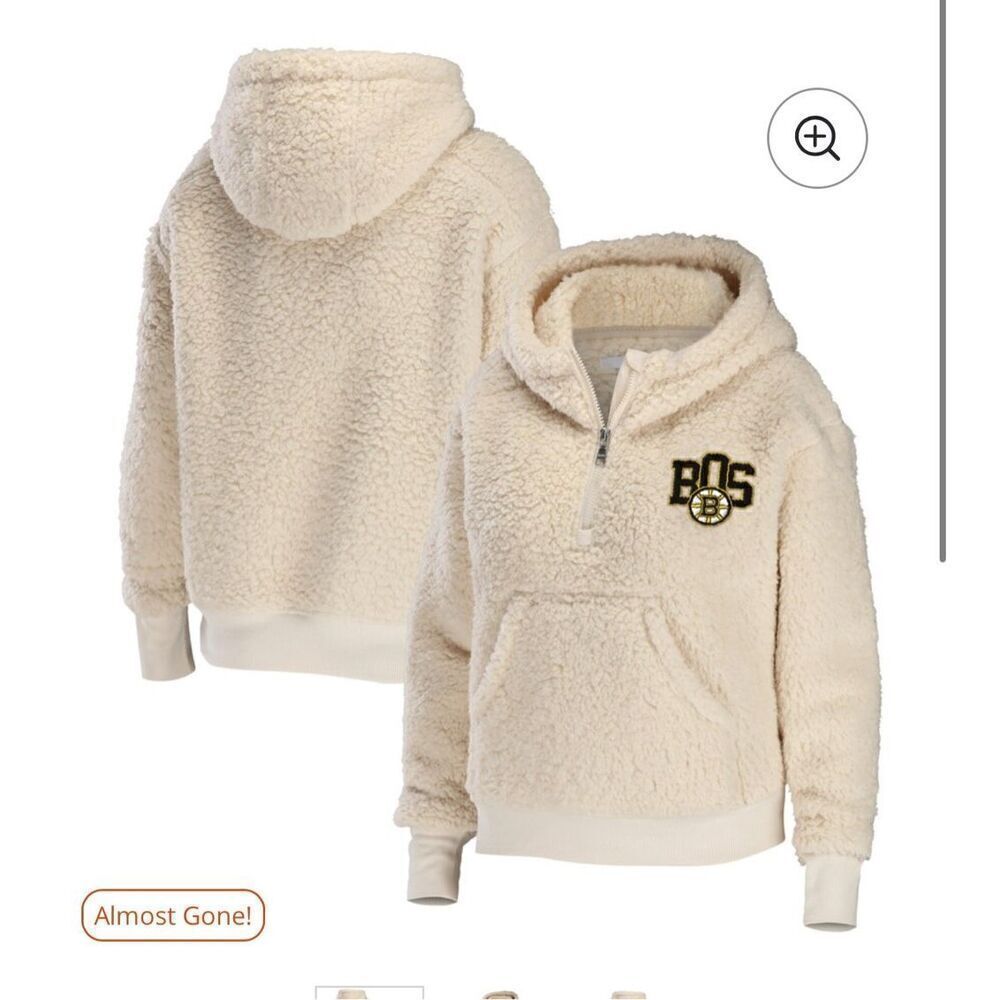 Boston Bruins WEAR by Erin Andrews Women's Sherpa Quarter-Zip Hoodie - Cream xl